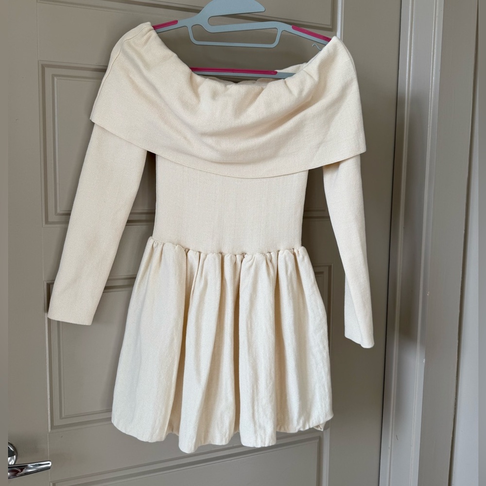 Cream off the shoulder long sleeve dress